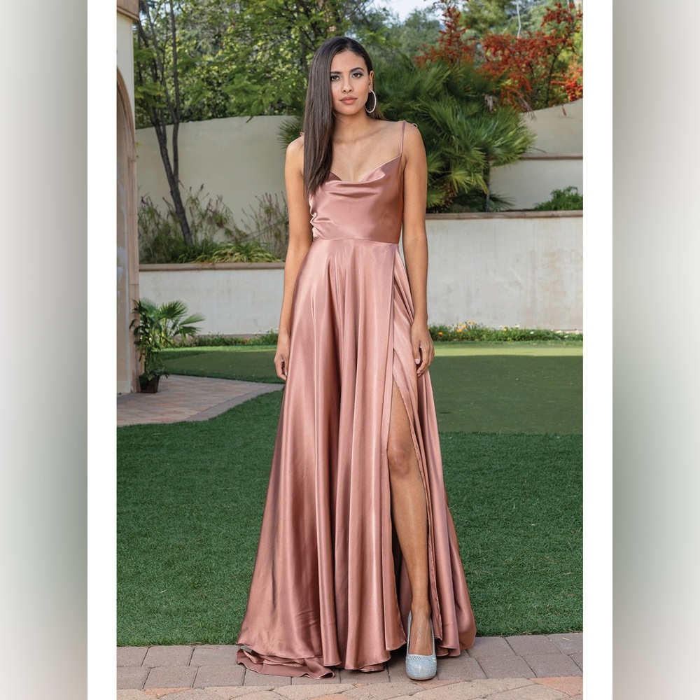 Dancing Queen Rose Satin Maxi Dress